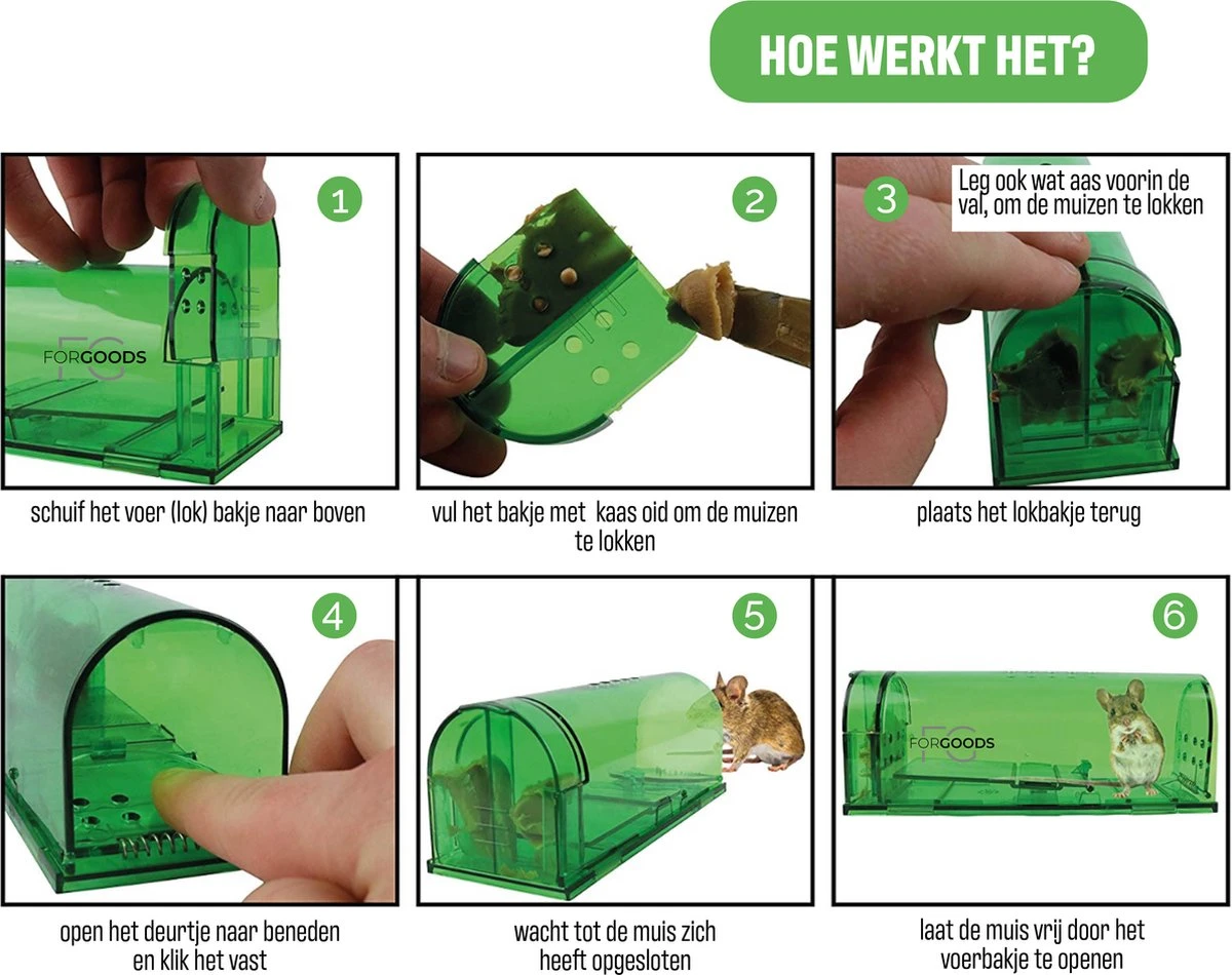 Forgoods Muizenval - Diervriendelijke Muizenvallen Voor Binnen En Buiten - 2 Stuks - Met Schoonmaakborstel - Model 2023 - Afbeelding 5