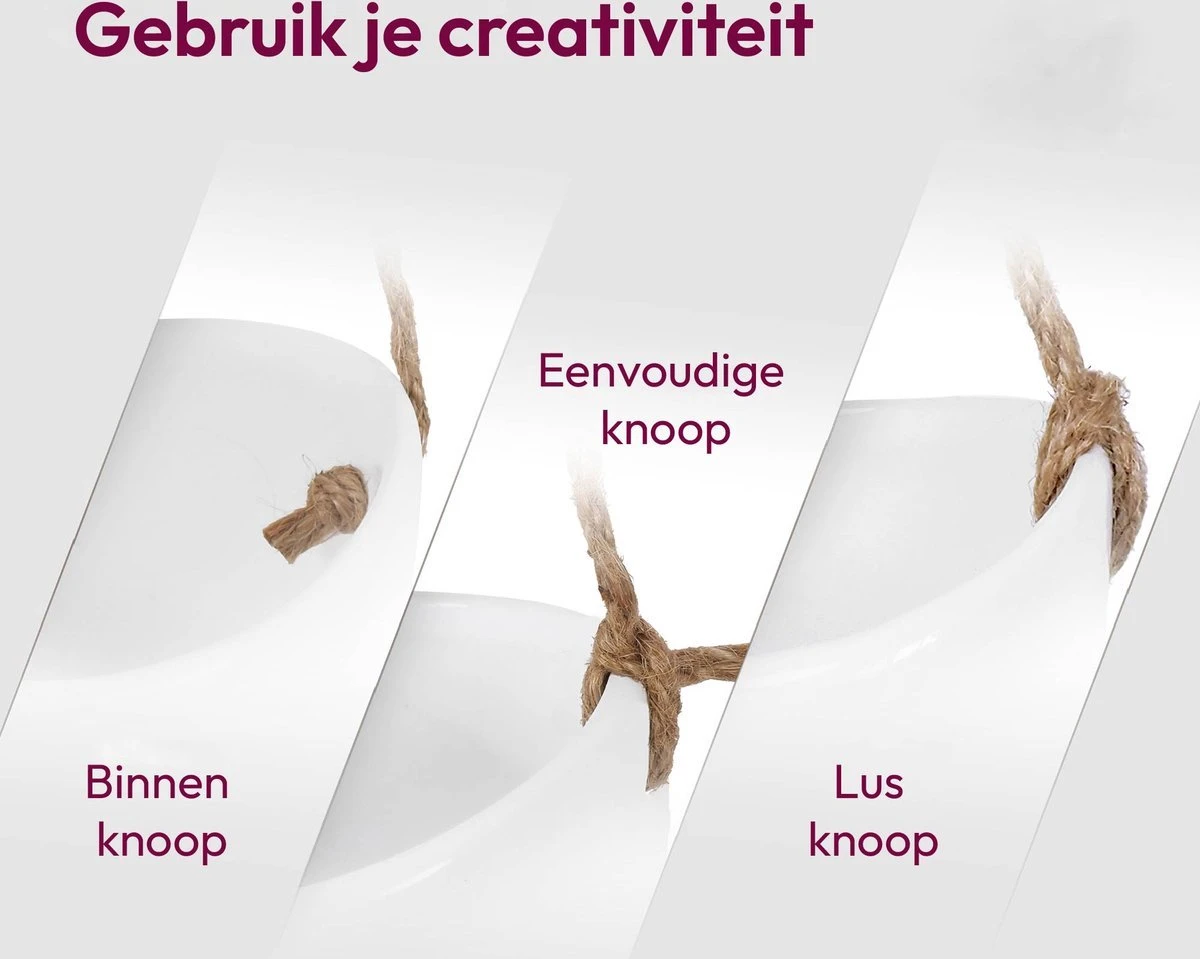 Gadgy Plantenhanger Keramiek - Set Van 3 - Hangpot Van Wit Steen - Hangende Bloempot Plantenpot - Met 3 Verschillende Koorden - 12x11x9.5CM - Afbeelding 9