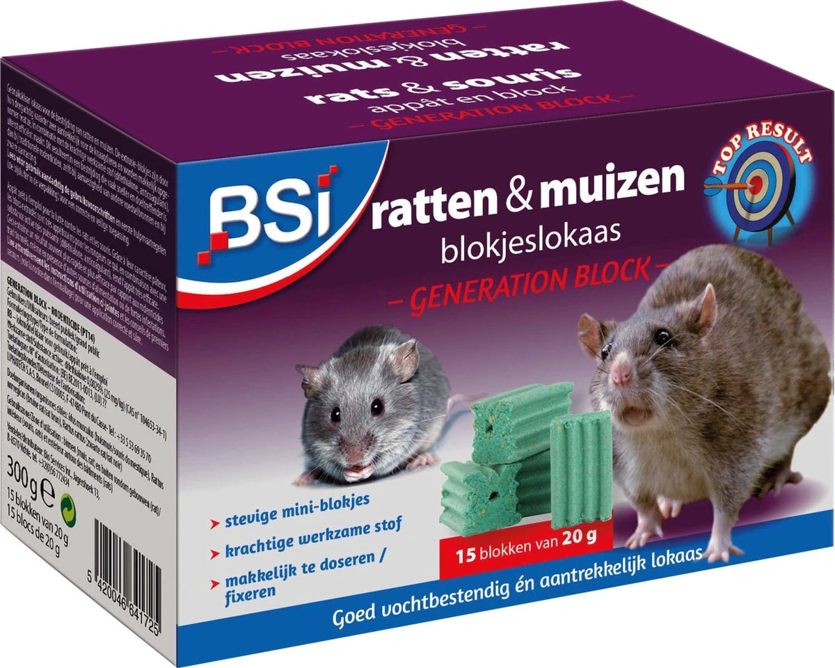 BSI - Generation Block - Tegen Muizen- Ongediertebestrijding - 100 G Lokaas - (5x20g) - Afbeelding 2