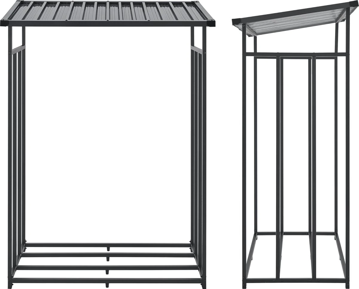 Brandhout Rek Houtopslag Yakutat 185x130x70 Cm Zwart - Afbeelding 4