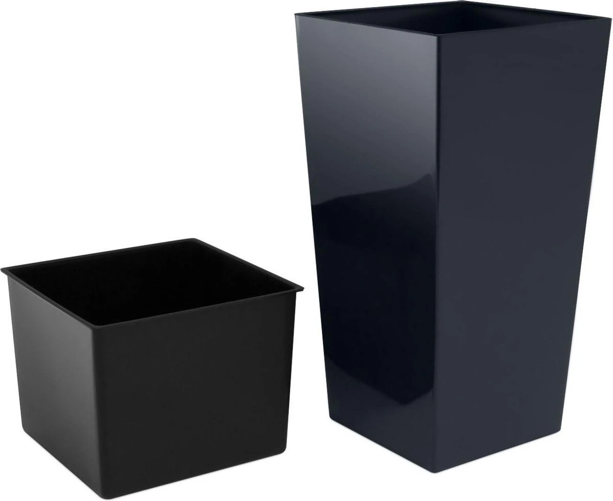 Prosperplast Kunststof Urbi Bloempot/plantenpot Met Binnenpot Antraciet 19 X 19 X 37 Cm - 5/11,4 Liter - Hoge Vierkante Bloempotten - Afbeelding 3