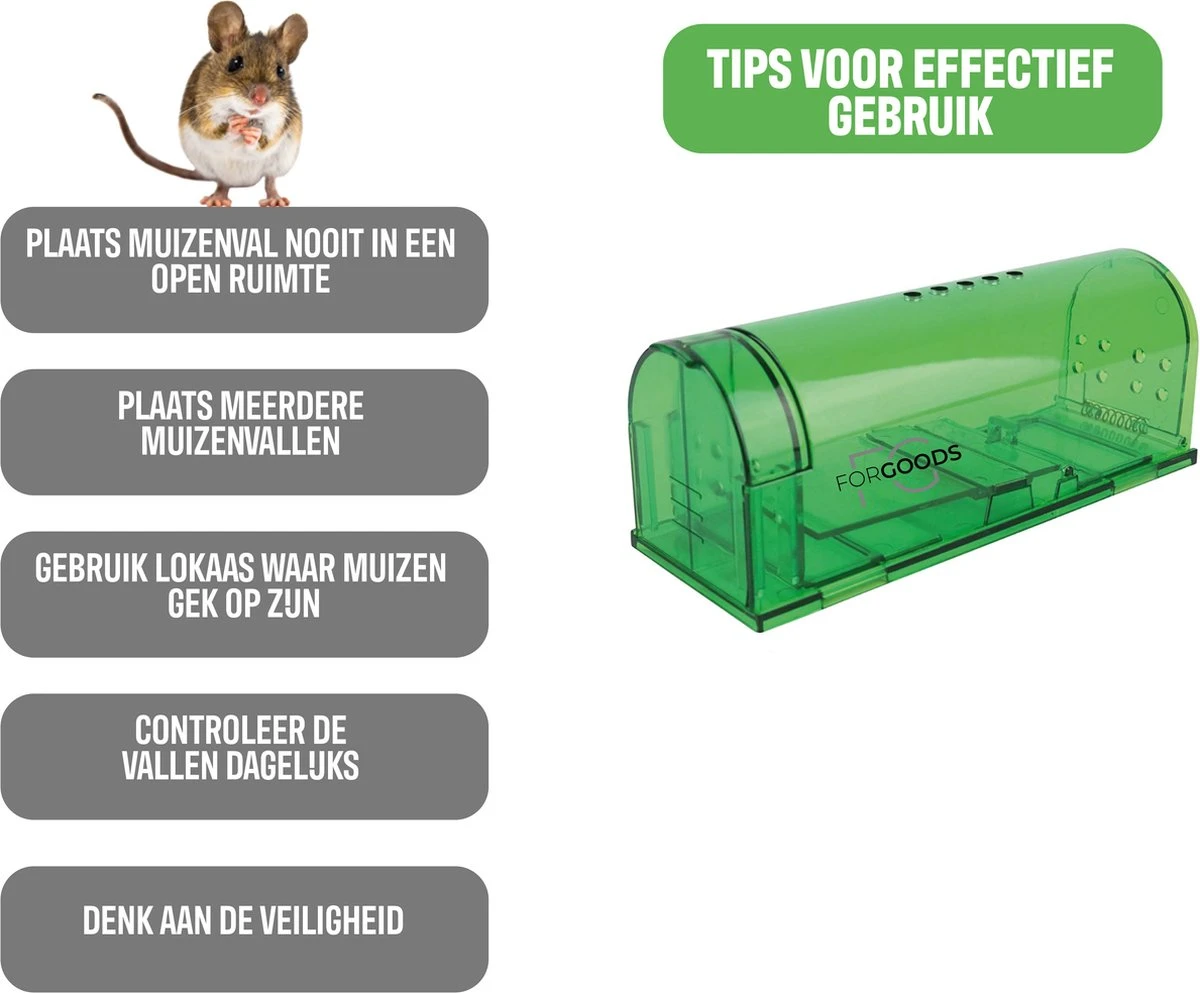 Forgoods Muizenval - Diervriendelijke Muizenvallen Voor Binnen En Buiten - 2 Stuks - Met Schoonmaakborstel - Model 2023 - Afbeelding 3