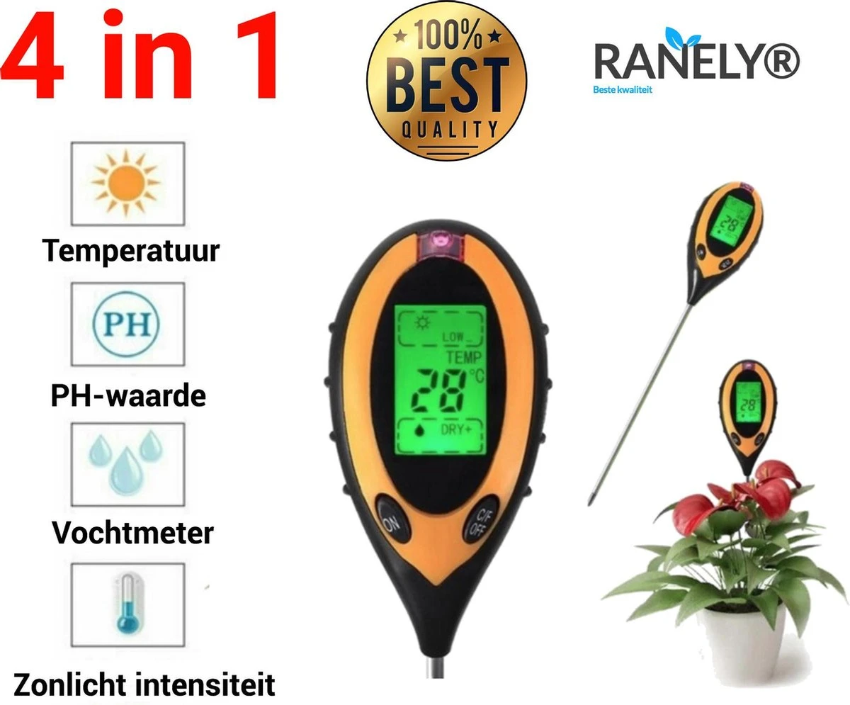 4 In1 Ph Meter Digitaal - Ph Meter Grond - PH Meter - Grondmeter - Vochtmeter