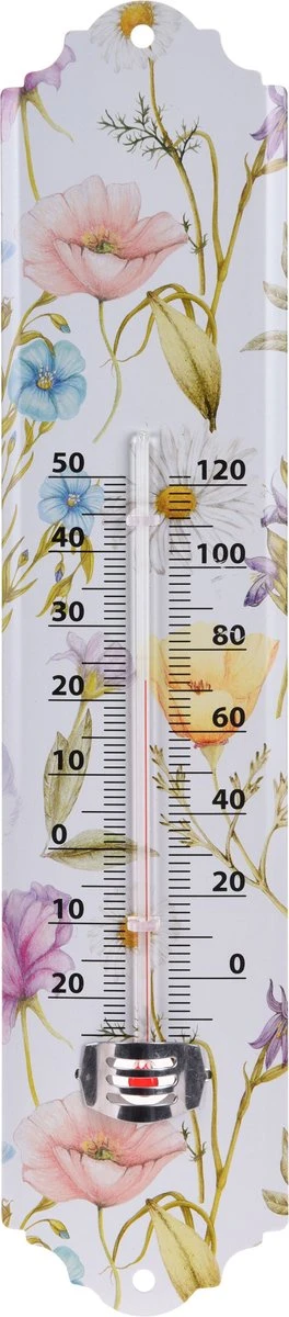 Pro Garden Binnen/buiten Thermometer Metaal Met Lentebloemen/zomerse Print 29 X 6.5 Cm - Huis/Tuin - Temperatuurmeters
