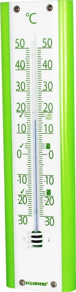 EcoSavers Thermometer Binnen En Buiten Met Advieswaarden Voor Vriezer , Koelkast En Woonkamer | Hoge Kwaliteit | Kunststof Wit Groen