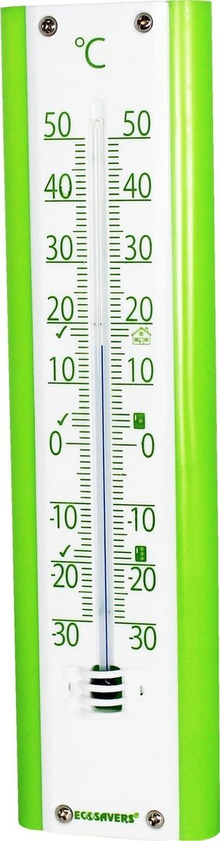 EcoSavers Thermometer Binnen En Buiten Met Advieswaarden Voor Vriezer , Koelkast En Woonkamer | Hoge Kwaliteit | Kunststof Wit Groen