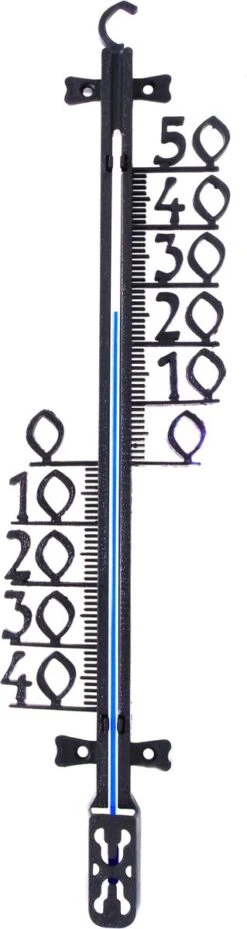 Nature Binnen/buiten Profielthermometer Zwart Van Kunststof 11 X 46 Cm -Binnen/buitenthemometers - Kozijnthermometers/raamthermometers