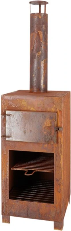 ESSCHERT DESIGN Pizza Oven + Terraskachel Roestkleurig - Staal - Bruin - 38,4 X 42 X 136 Cm