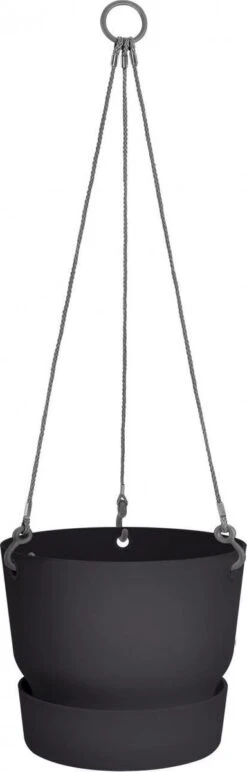 Elho Greenville Hangschaal 24 - Bloempot Voor Balkonbuiten - Ø 23.5 X H 20.5 Cm - Zwart/Living Black