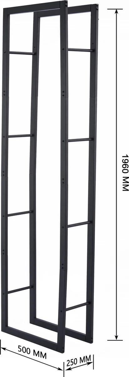 Lendo Online Brandhoutrek 50x25x196cm + Draagtas– Binnen En Buiten - Haardhout Opslag – Haardhoutrek – Houtopslag – Metaal - Afbeelding 2