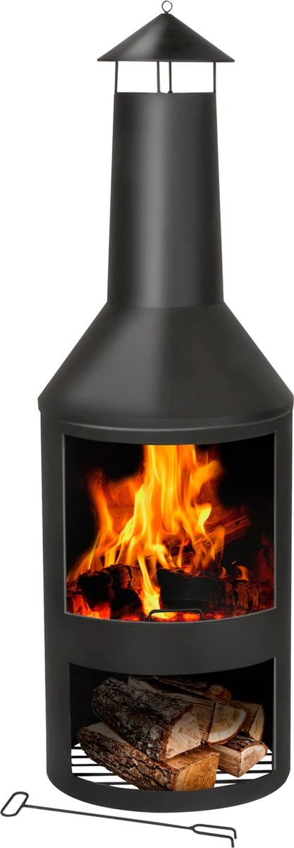 BBQ Collection Terrashaard - Met Schoorsteen - Houtkachel - 134 X 44,5 CM - Inclusief Pook - Zwart