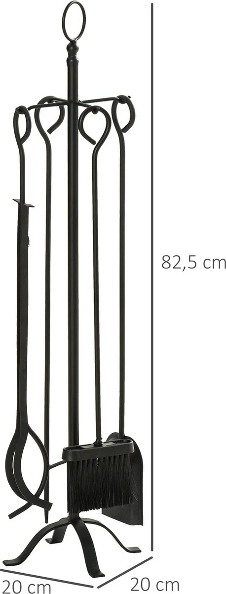 Outsunny Haardset 5-delige Haardset, Bestaande Uit Borstel, Schep, Tang, Pook En Houder 842-201 - Afbeelding 9