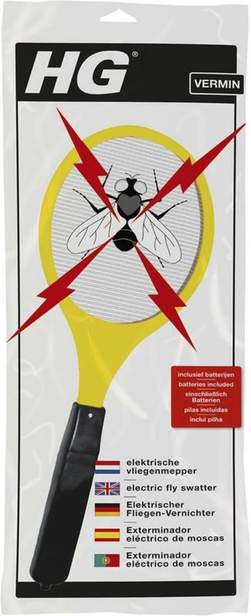 HGX Elektrische Vliegenmepper - 1 Stuk - Voorkomt Platgeslagen Insecten - Ook Geschikt Voor Muggen En Wespen - Inclusief Batterijen