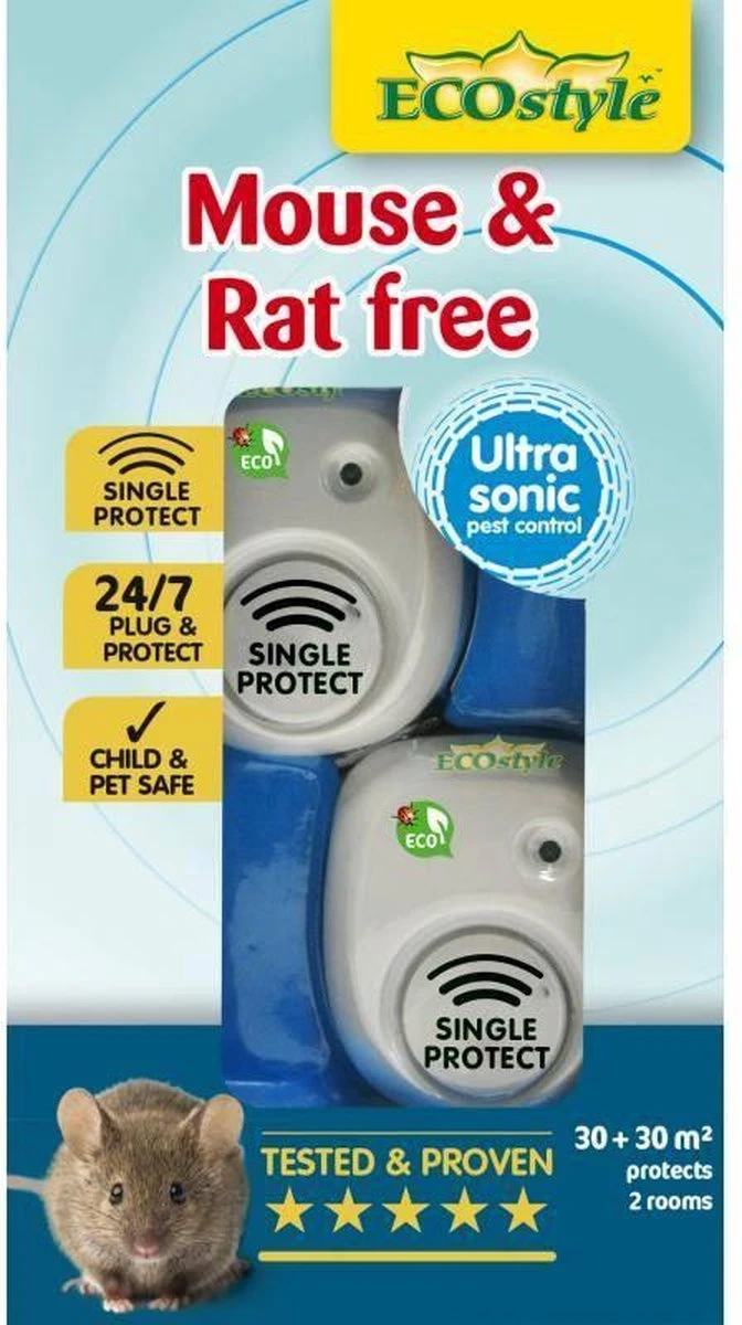ECOstyle Mouse & Rat Free Tegen Muizen En Ratten - Ecologisch, Vriendelijk & Hyienisch - Veilig Voor Kinderen En Huisdieren - 30 + 30 M² - Voor 2 Kamers - Afbeelding 4
