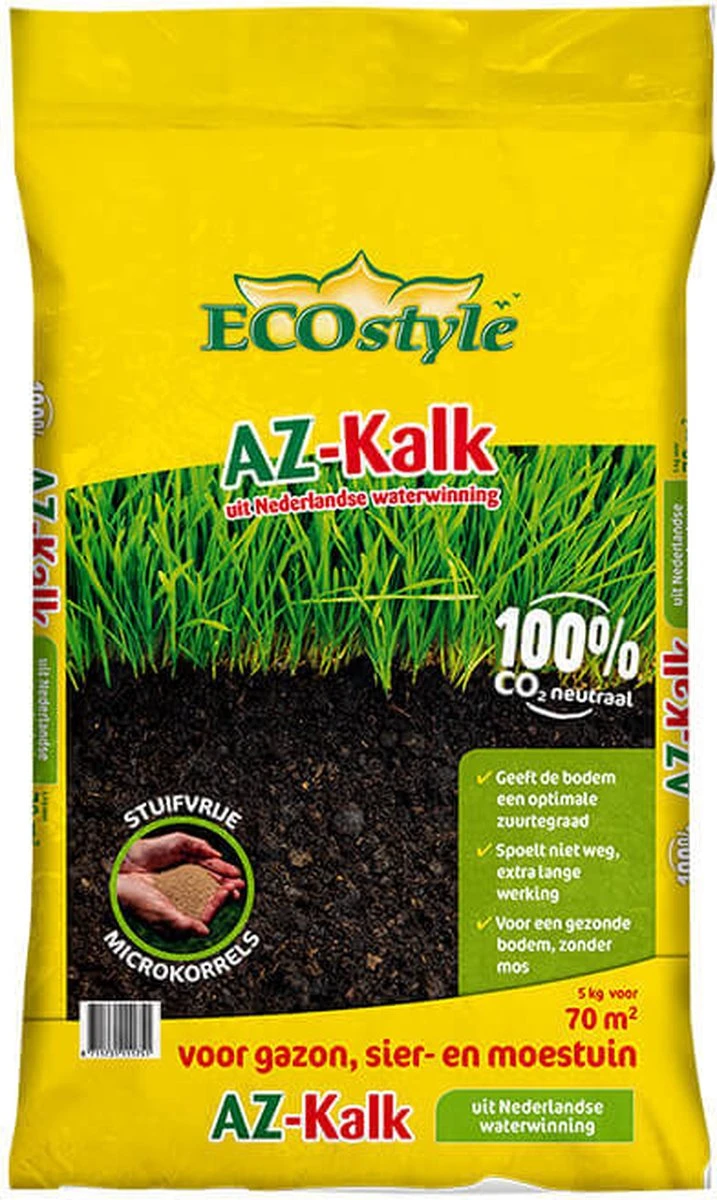 ECOstyle AZ Kalk Micro Korrel – Voor Gazon, Sier- En Moestuin - Corrigeert Zuurgraad Direct En Langdurig - Werkt Tegen Mos - CO2-Neutraal – 70 M² - 5 KG