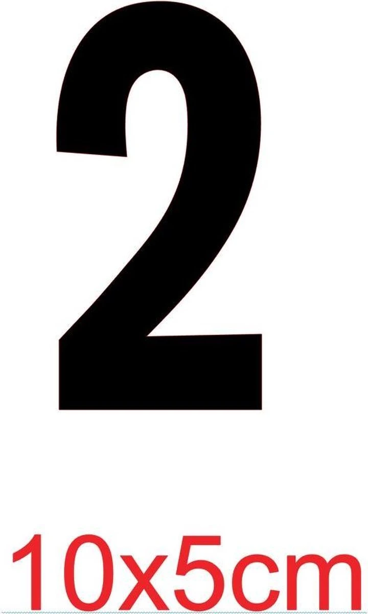 Merkloos Cijfersticker - Zwart - 10 X 5 Cm - Kliko - Brievenbus - Deuren - Containers - Voorraadbakken - Ramen - Nummer 2