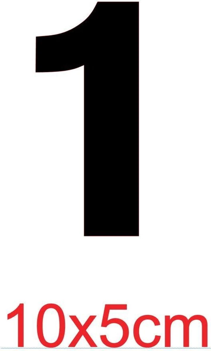 Merkloos Cijfersticker - Zwart - 10 X 5 Cm - Kliko - Brievenbus - Deuren - Containers - Voorraadbakken - Ramen - Nummer 1