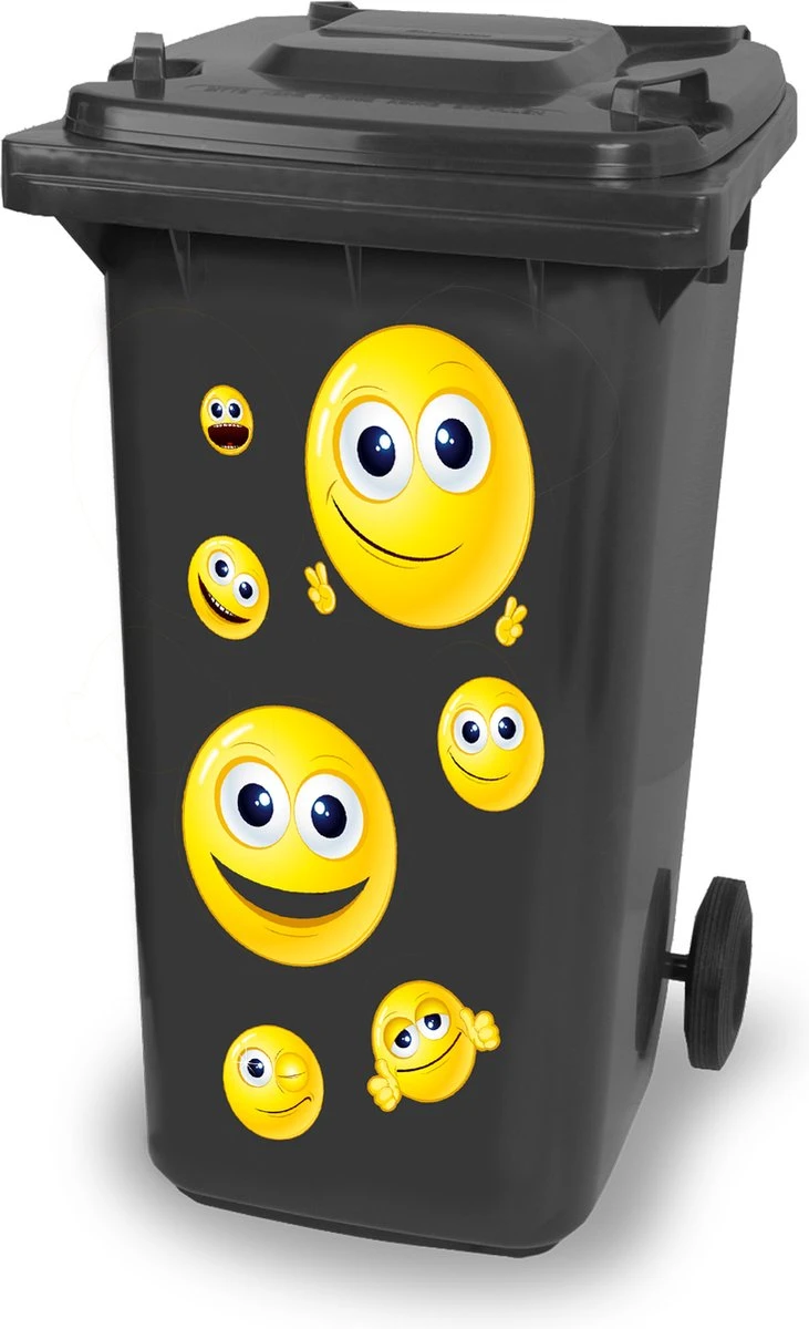 Stickervel Smiley, Fraaie En Grappige Smiley's Voor Op Je Kliko Container, Smiley, Coverart Kliko En Container Stickers. Smiley Vel.