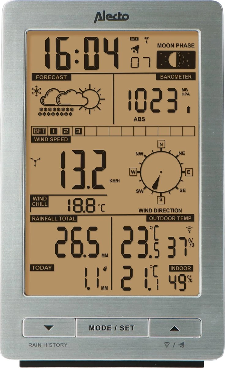 Alecto WS-3300 - Professioneel Weerstation Met Draadloze Buitensensor - 6-in-1 - Afbeelding 2