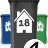 Container Stickers - Voordeelset 4 Stuks - 15x20 Cm - Container / Kliko Sticker Huisnummer - Afvalcontainer Sticker - Klikosticker - Wit - Huis Met Nummer