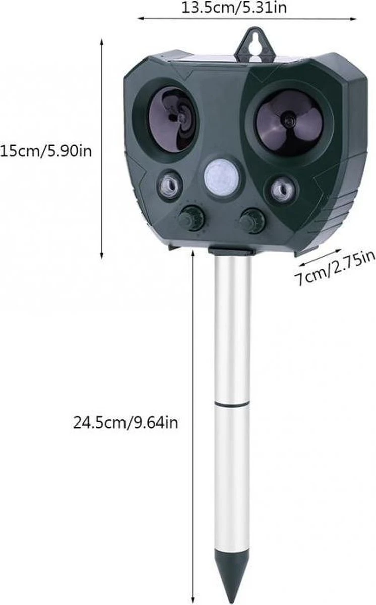 Merkloos Ultrasone Kattenverjager - Kattenschrik - Zonneenergie - Marterverjager - Op Batterijen - Met Adapter - Katten Afweermiddel - Tuin - Ongedierte Verjager - Afbeelding 3