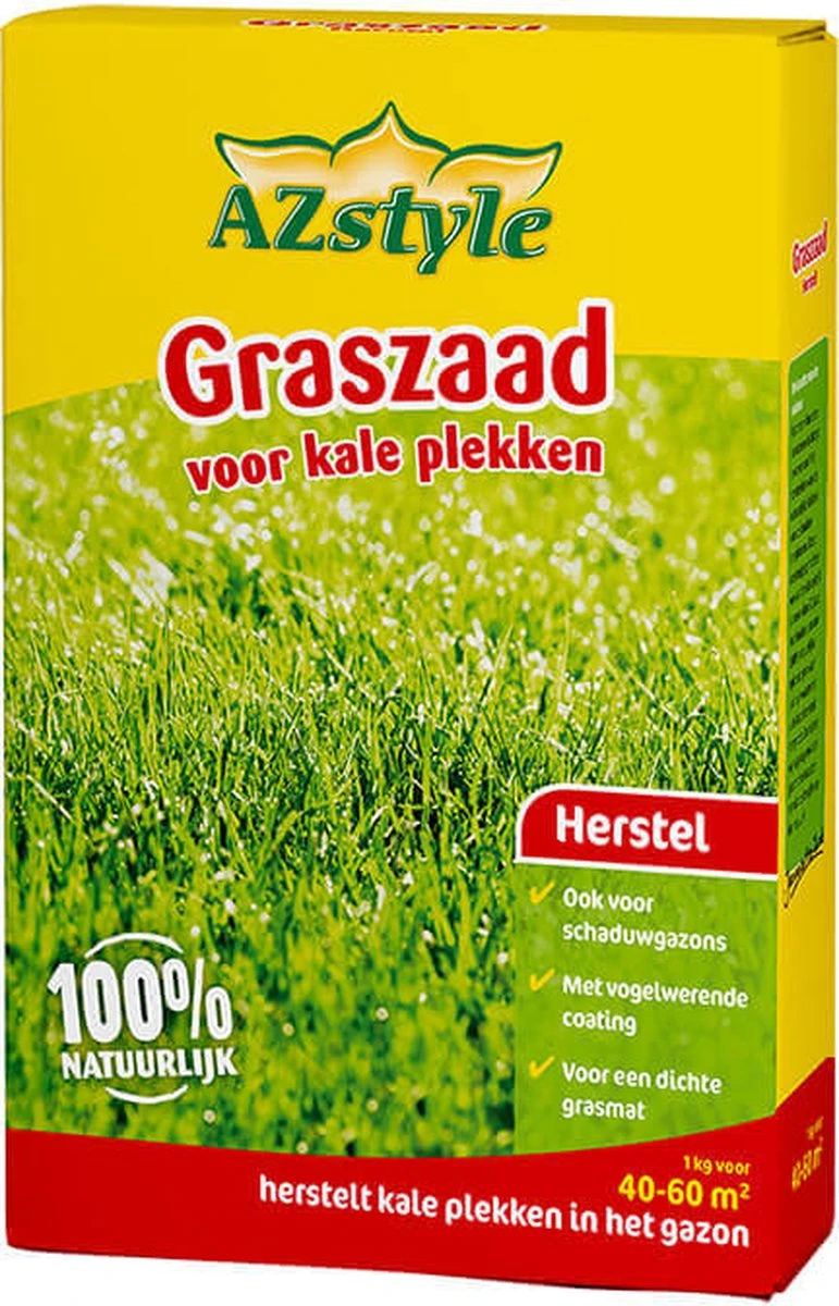 ECOstyle Graszaad Herstel Snelkiemend Gazon Gras – Herstelt Kale Plekken – Vogelwerende Coating – Geschikt Voor Zon- En Schaduw Gazons - Snelle Kieming – 40 – 60M² – 1 KG