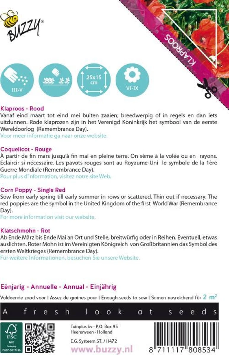 Buzzy® Poppies Of The World - Klaproos Rhoeas Rood - Afbeelding 2