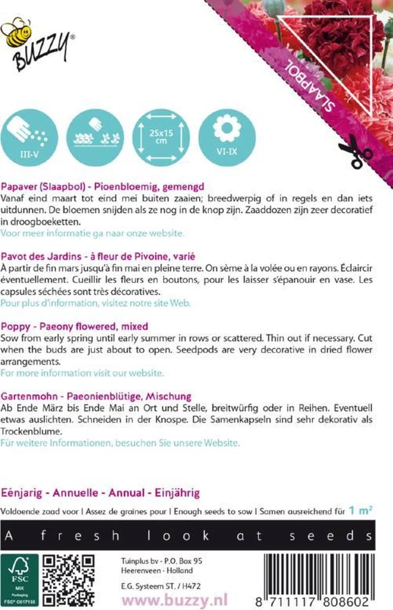 Buzzy® Poppies Of The World - Papaver Pioenbloemig - Afbeelding 2