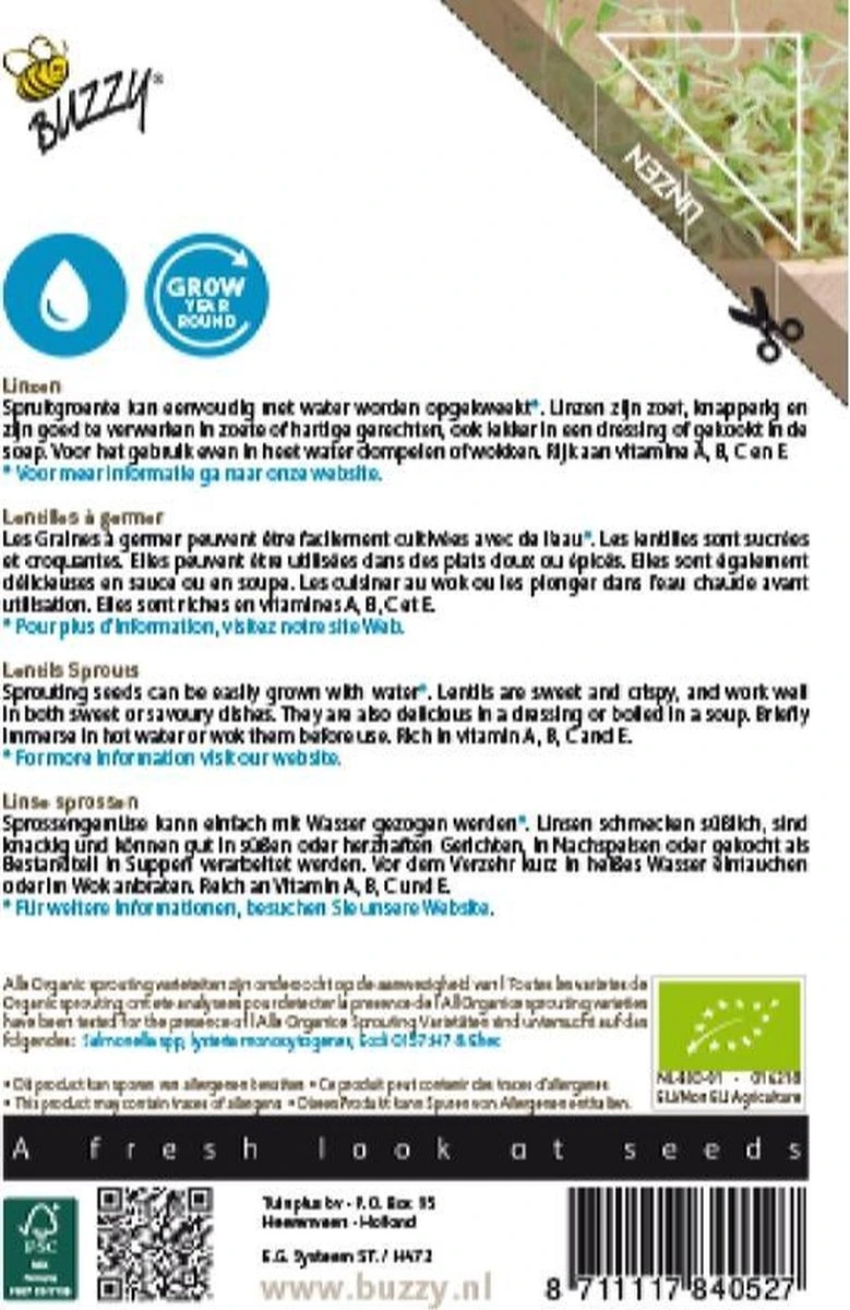 Buzzy Zaden - Kiemgroente Linzen BIO 30 Gram - Afbeelding 2