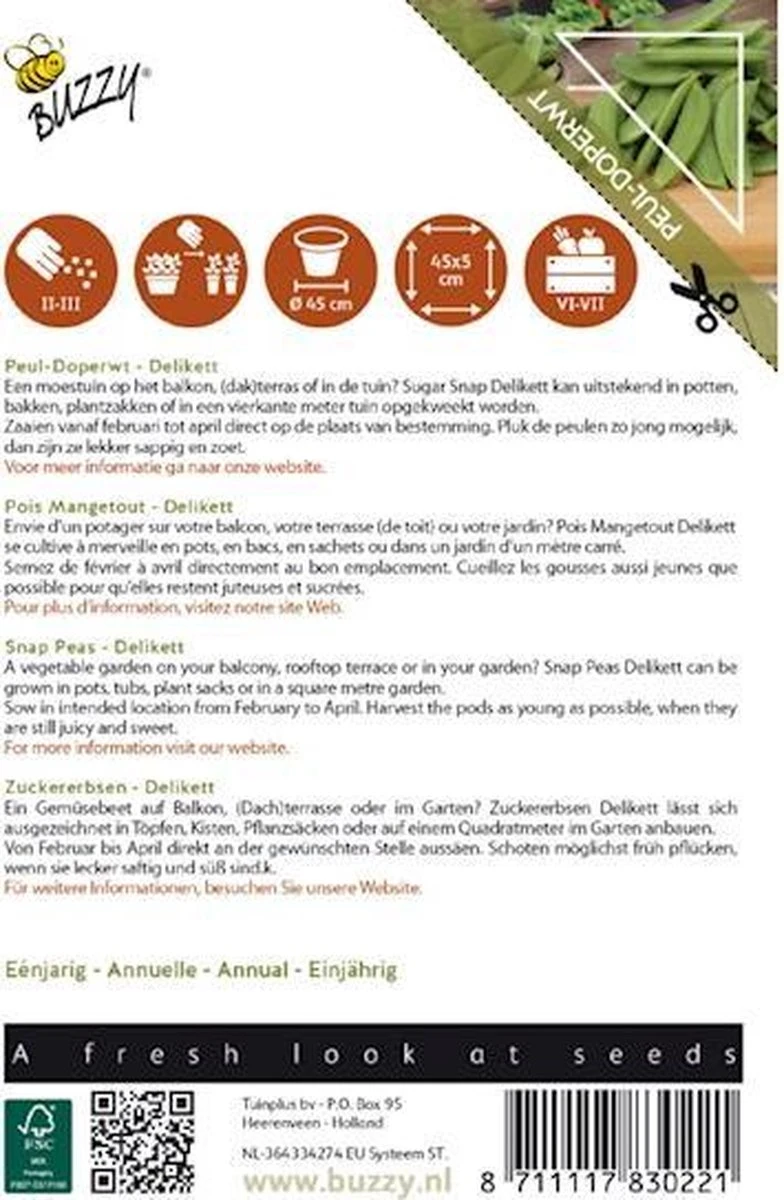Buzzy® Patio Vegetables, Sugar Snap Delikett - Afbeelding 2