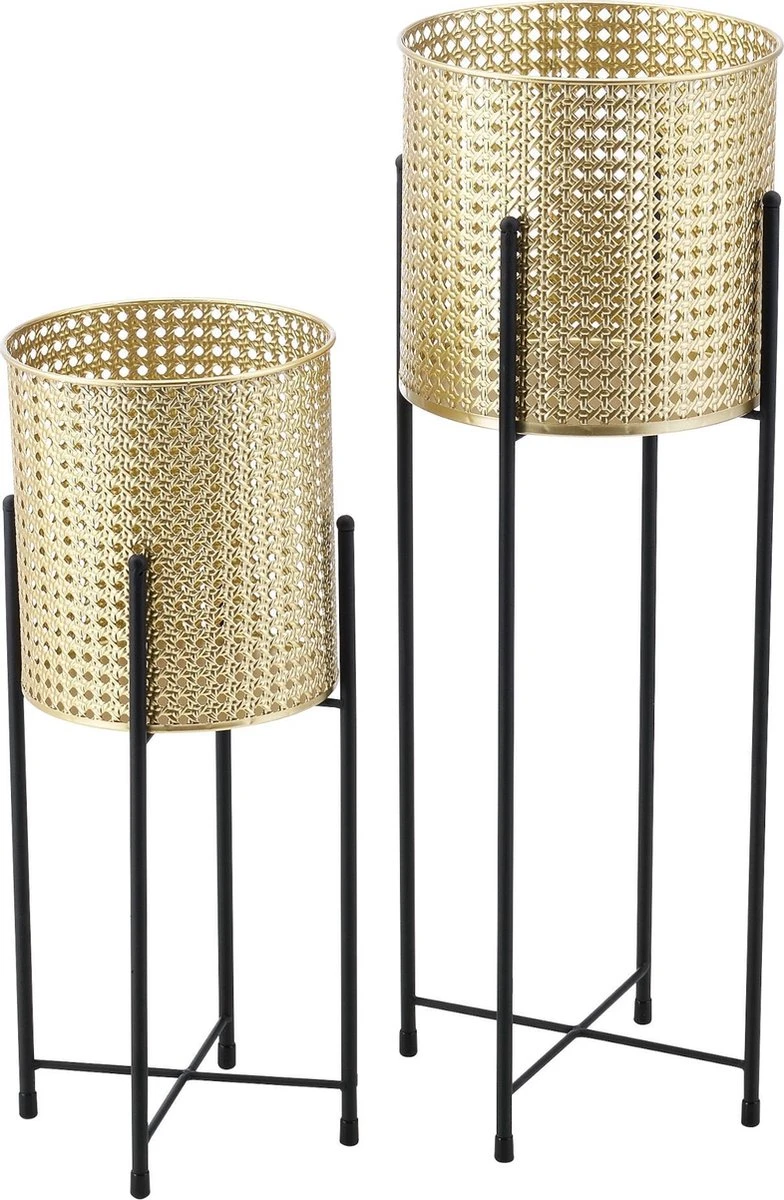 Bloempot Op Standaard Mol Set Van 2 Zwart En Goud - Afbeelding 2