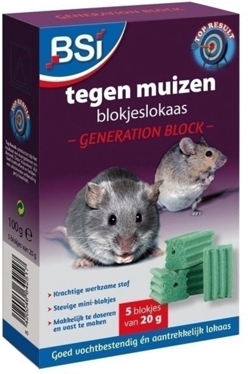 BSI - Generation Block - Tegen Muizen- Ongediertebestrijding - 100 G Lokaas - (5x20g) - Afbeelding 3