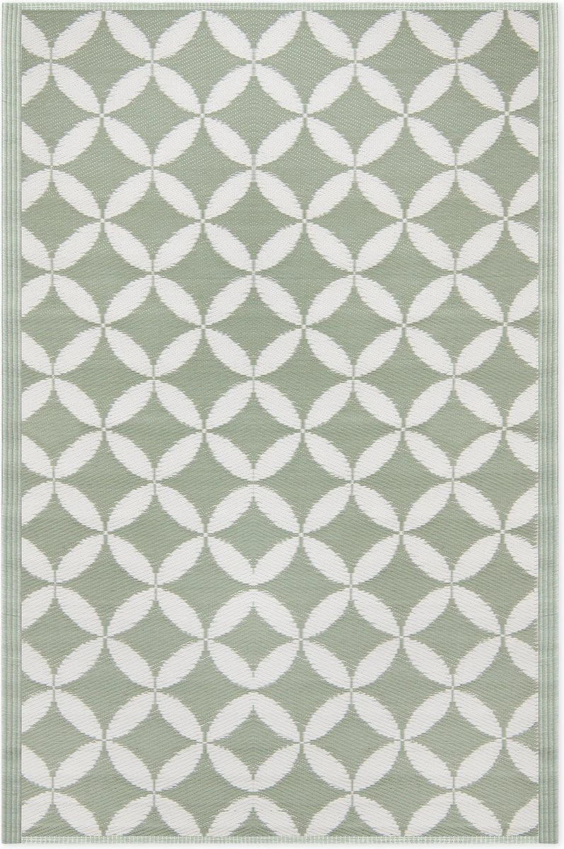 JEMIDI Tuintapijt In Modern Cirkelpatroon - Buitentapijt 120 X 180 Cm - Kleed Voor Tuin, Balkon En Binnenshuis - Groen Grijs/wit Patroon