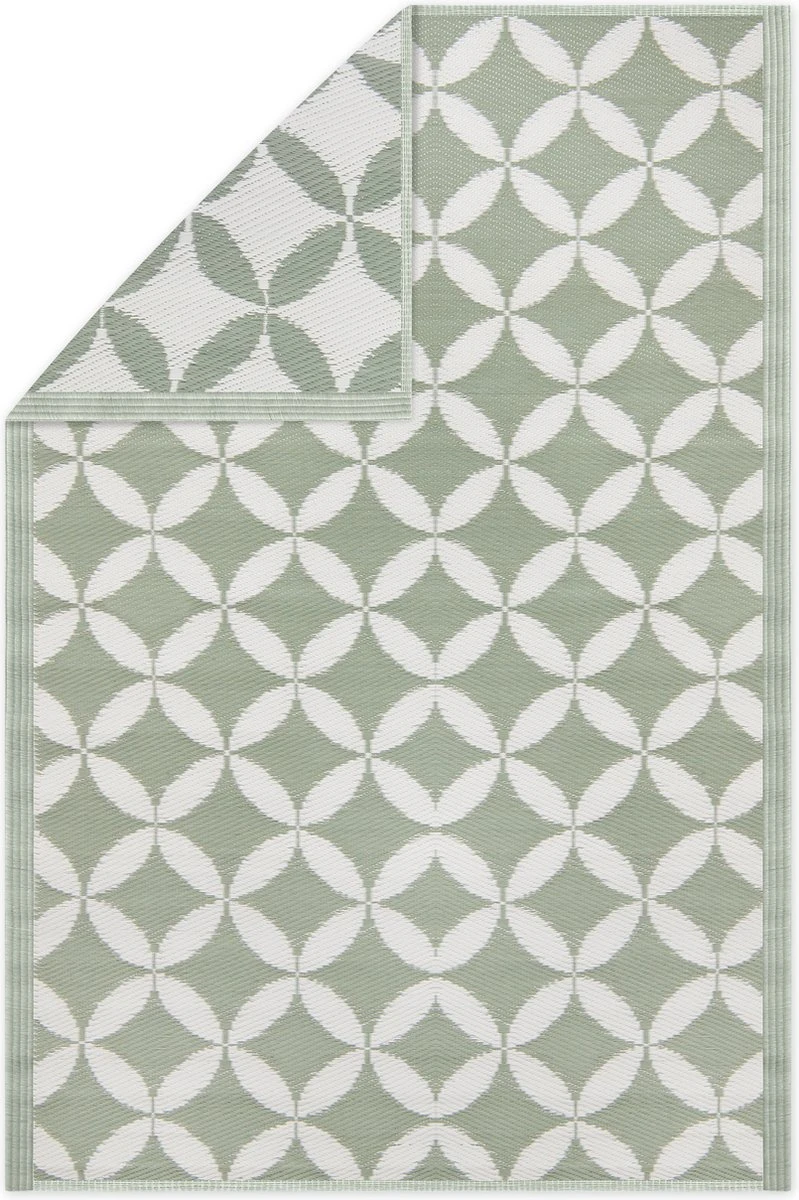 JEMIDI Tuintapijt In Modern Cirkelpatroon - Buitentapijt 120 X 180 Cm - Kleed Voor Tuin, Balkon En Binnenshuis - Groen Grijs/wit Patroon - Afbeelding 6