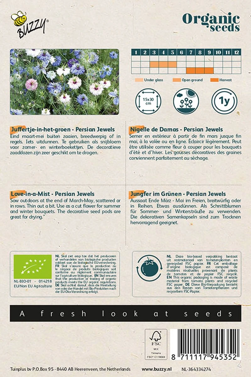 Buzzy® Organic Nigella, Juffertje-in-het Groen Persian Jewel (BIO) - Biologisch Bloemzaad - Afbeelding 2