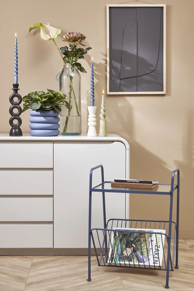 Mica Decorations Ilse Bloempot Met Schotel - H16 X Ø18,5 Cm - Keramiek - Blauw - Afbeelding 3