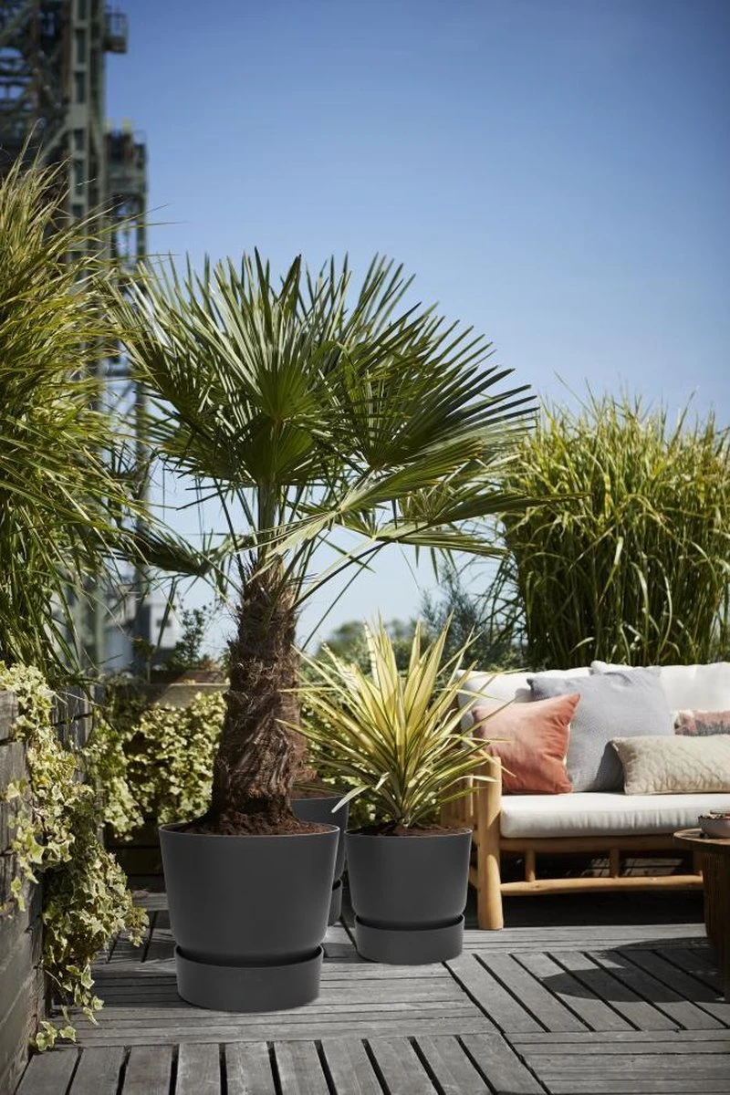 Elho Greenville Rond 40 - Grote Bloempot Voor Buiten - Gemaakt Van Gereycled Plastic - Ø 39.0 X H 36.8 Cm - Living Black - Afbeelding 2