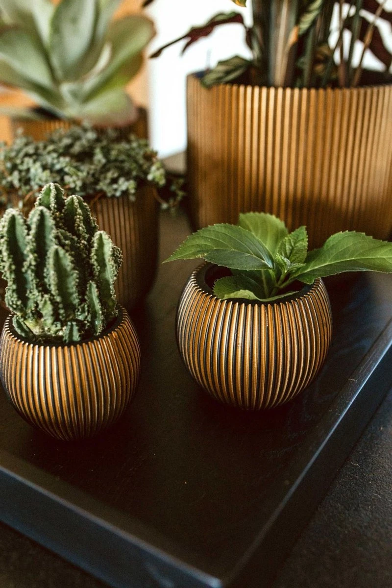 Capi Europe - Vaas Bol Groove XL - 39x33 - Goud - Bloempot Voor Binnen - Opening ⌀24 - GVGB270 - Afbeelding 3