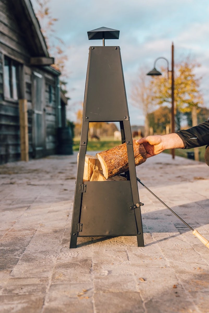 MaxxGarden Tuinhaard Grieks Archelos - Terrashaard - Vuurkorf - Terrasverwarmer - Terrasverwarming - Sfeerhaard - 35x35x100 Cm - Zwart - Afbeelding 5