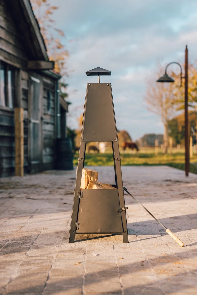 MaxxGarden Tuinhaard Grieks Archelos - Terrashaard - Vuurkorf - Terrasverwarmer - Terrasverwarming - Sfeerhaard - 35x35x100 Cm - Zwart - Afbeelding 7