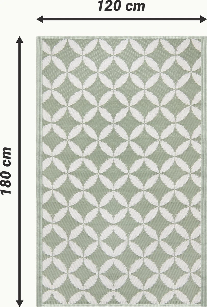 JEMIDI Tuintapijt In Modern Cirkelpatroon - Buitentapijt 120 X 180 Cm - Kleed Voor Tuin, Balkon En Binnenshuis - Groen Grijs/wit Patroon - Afbeelding 7