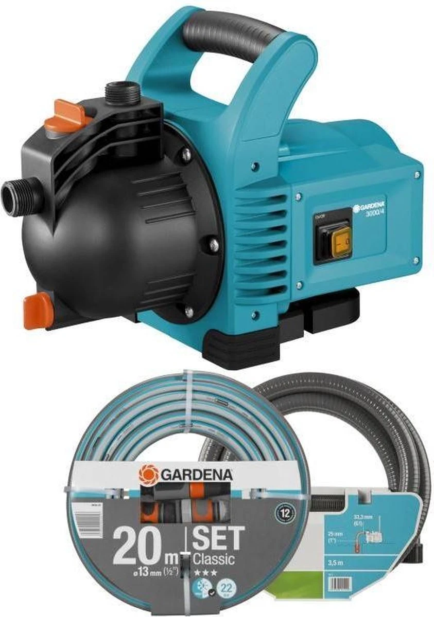 GARDENA - Classic Besproeiingspomp 3000/4 Compleet - Waterpomp - Incl. 3.5 M Aanzuigslang En 20 M Slang - Afbeelding 6