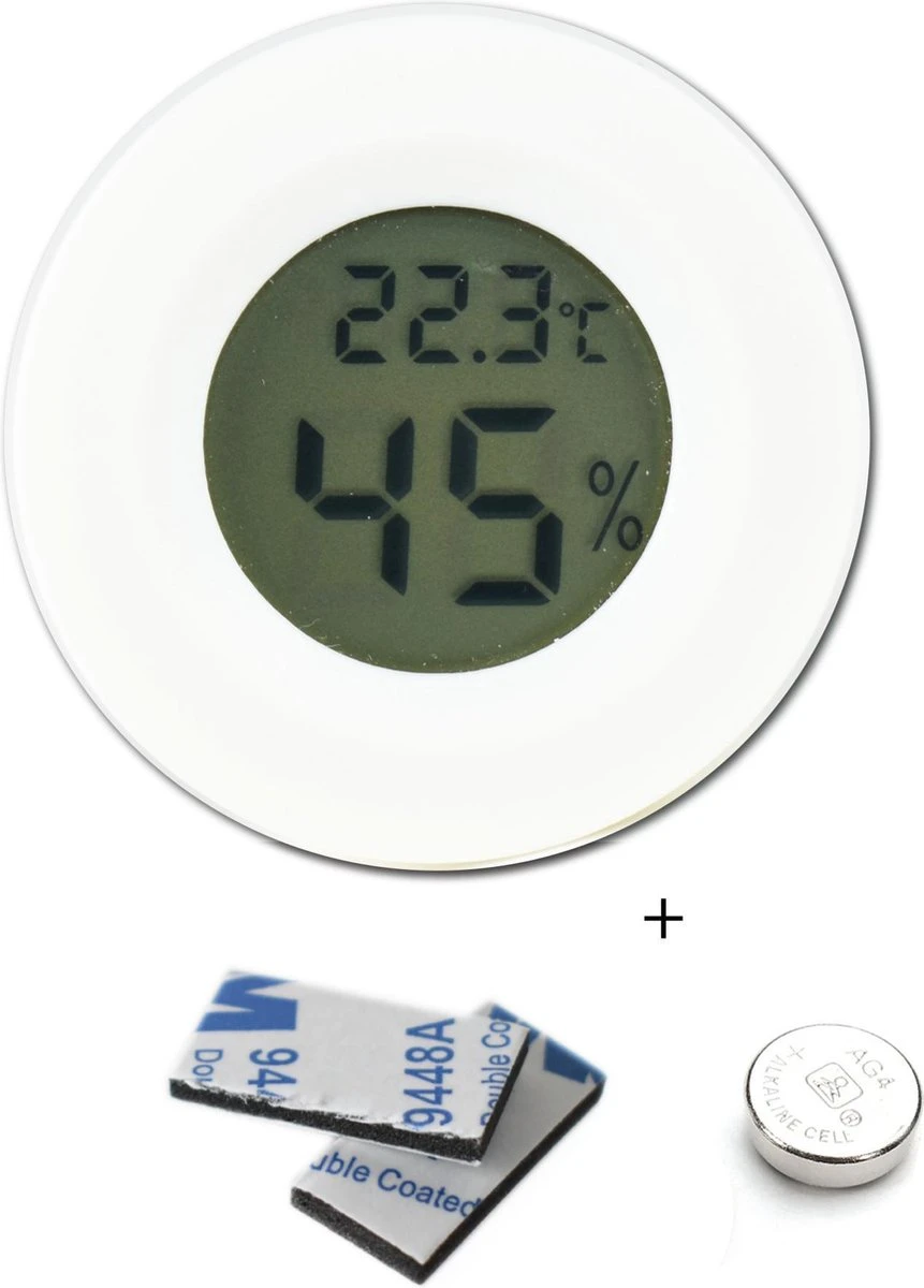 TM2 - Thermometer & Hygrometer - Luchtvochtigheidsmeter Voor Binnen/Koelkast - Wit - Incl Batterijen
