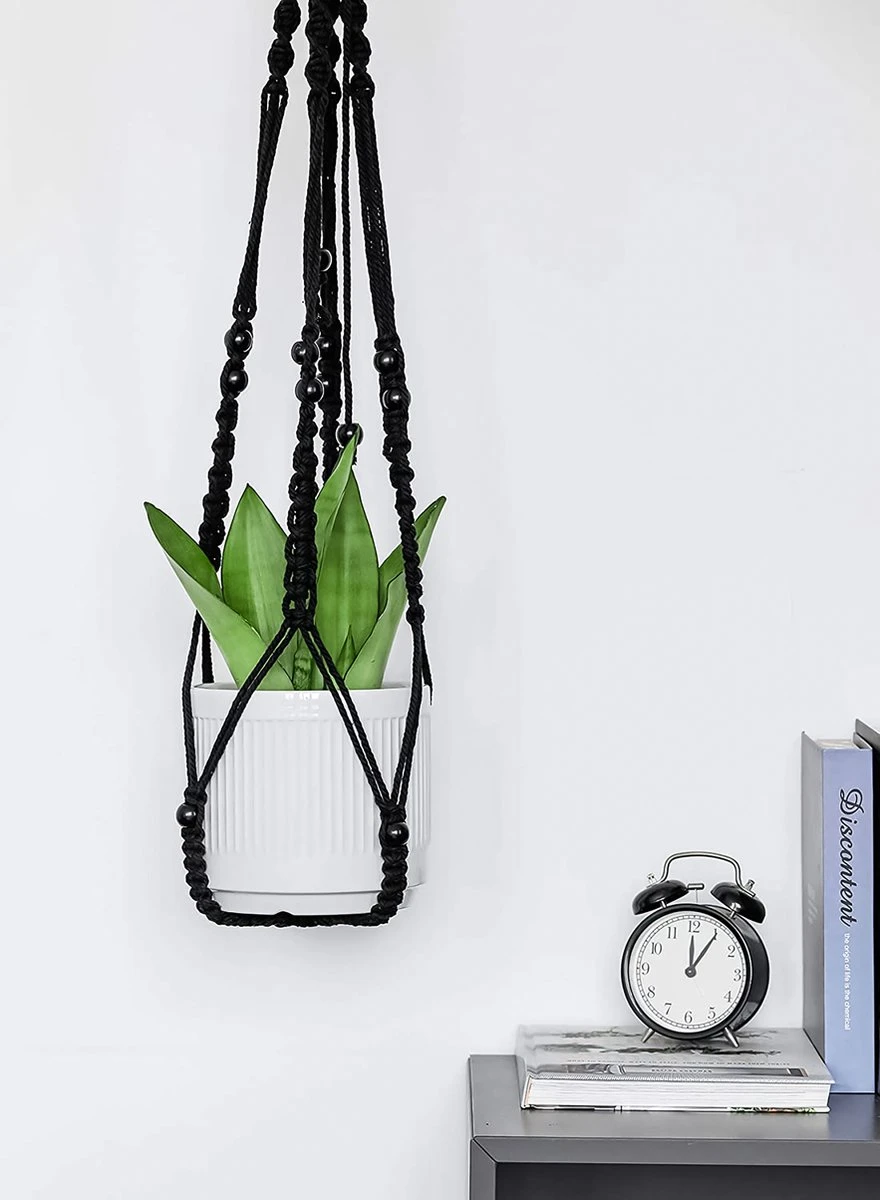 4 Stuks Luxe Macrame Plantenhangers - Boho Handgeweven Katoen Hangpot Voor Binnen/Buiten - Hangende Bloempot Met Kralen - Macramé Touw/Koord Hangplant Houder - Bohemian Wandhanger Decoratie - Plant Hanger - Verticale Tuin Bloempothouder Planthanger - Afbeelding 4