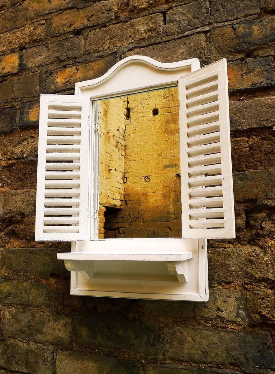 Wandspiegel Louvre Tuinspiegel Vensterbank Wit Spiegel Met Luiken 68CM - Afbeelding 3