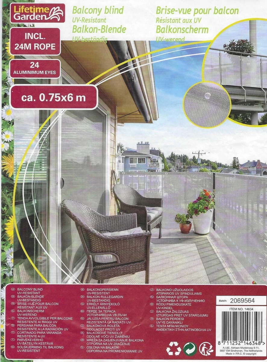 Lifetime Garden Balkonscherm - 0,75x6m - UV-Resistent - Grijs - Afbeelding 8
