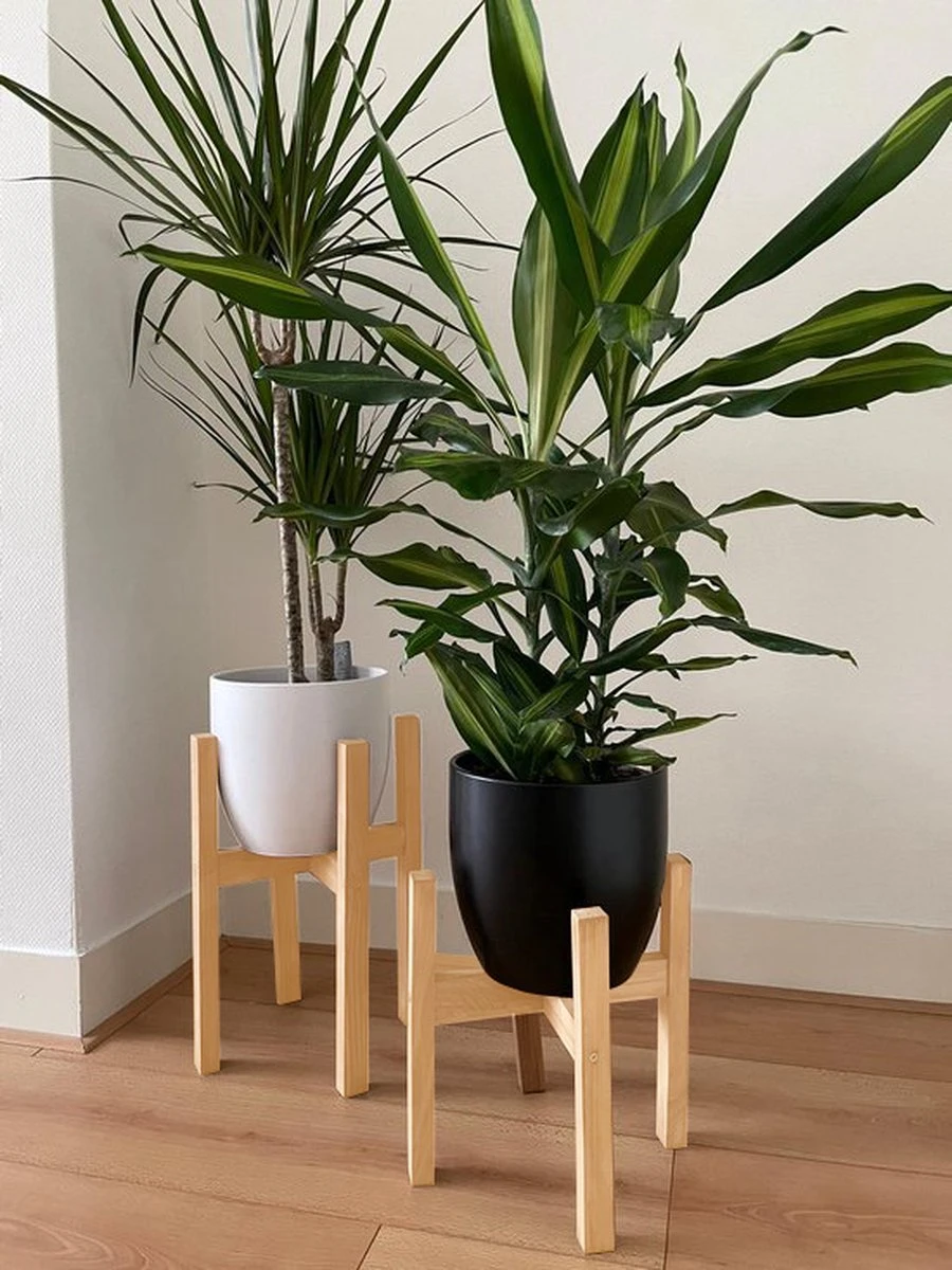 Plantenstandaard | Set Van 2 | Diameter Tot 24 Cm | Plantenkruk | Bloempotten Voor Binnen | Plantentafeltje Voor Binnen | Bloempot Standaard | Plantenstandaard Binnen | Hout | Licht Bruin - Afbeelding 3