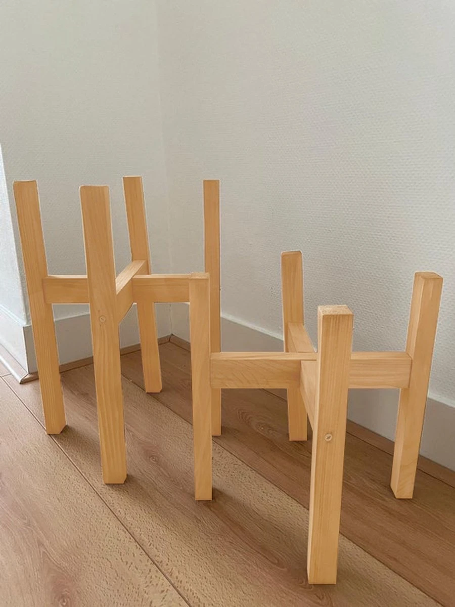 Plantenstandaard | Set Van 2 | Diameter Tot 24 Cm | Plantenkruk | Bloempotten Voor Binnen | Plantentafeltje Voor Binnen | Bloempot Standaard | Plantenstandaard Binnen | Hout | Licht Bruin - Afbeelding 4