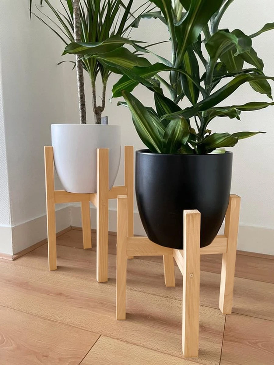 Plantenstandaard | Set Van 2 | Diameter Tot 24 Cm | Plantenkruk | Bloempotten Voor Binnen | Plantentafeltje Voor Binnen | Bloempot Standaard | Plantenstandaard Binnen | Hout | Licht Bruin - Afbeelding 5
