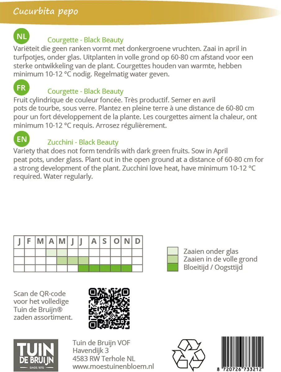 Tuin De Bruijn® Zaden - Courgette Black Beauty - Zeer Hoge Opbrengst - Afbeelding 2